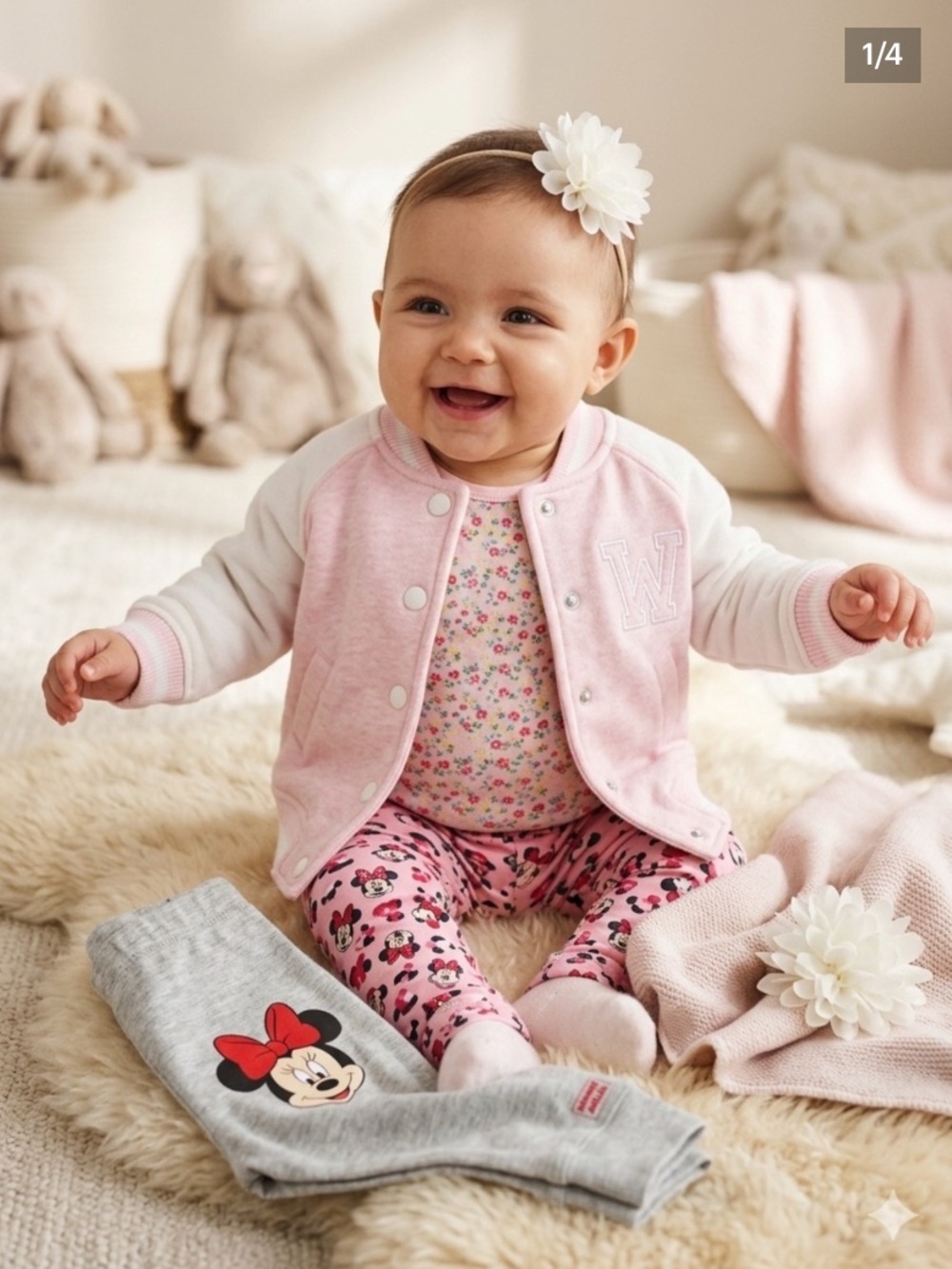 Archive Vintage H&M Baby Hooded Letterman Jacket - Pink/White NWOT 2-4 MOS